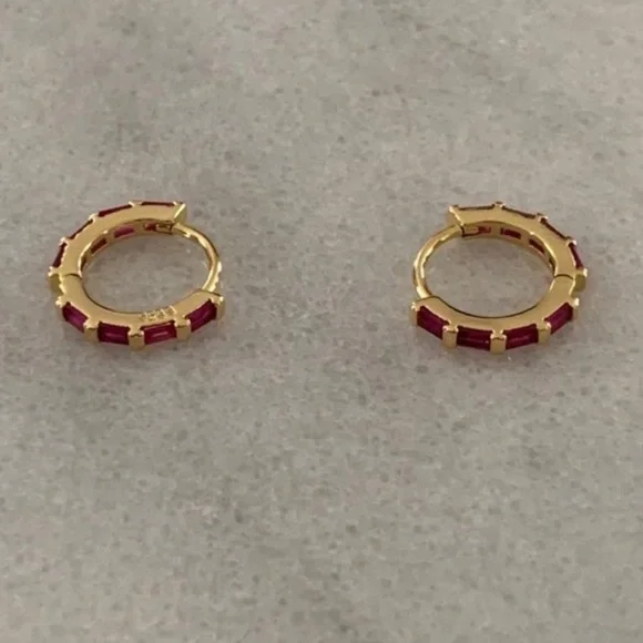 NEW STOCK Gold Pink Princess Crystal Pave Hoop Earrings - Picture 2 of 4